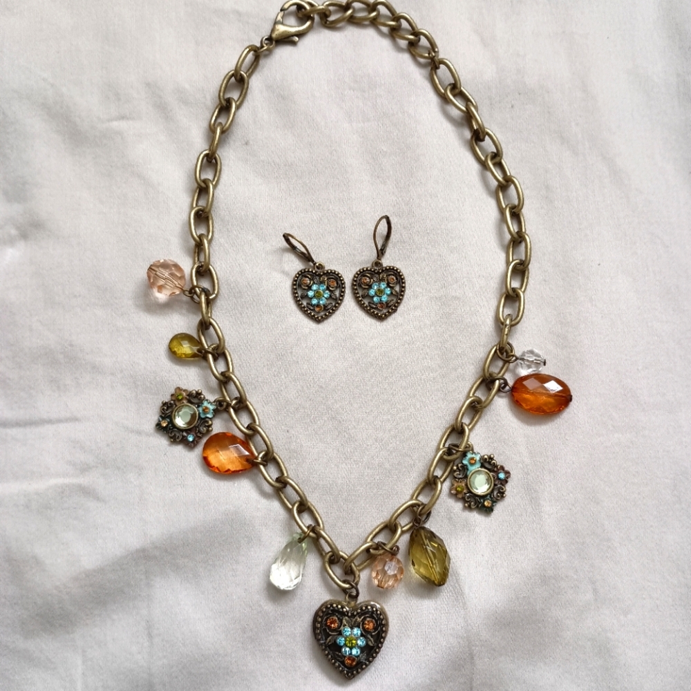 Vintage Locket Charm Necklace & Earrings Set